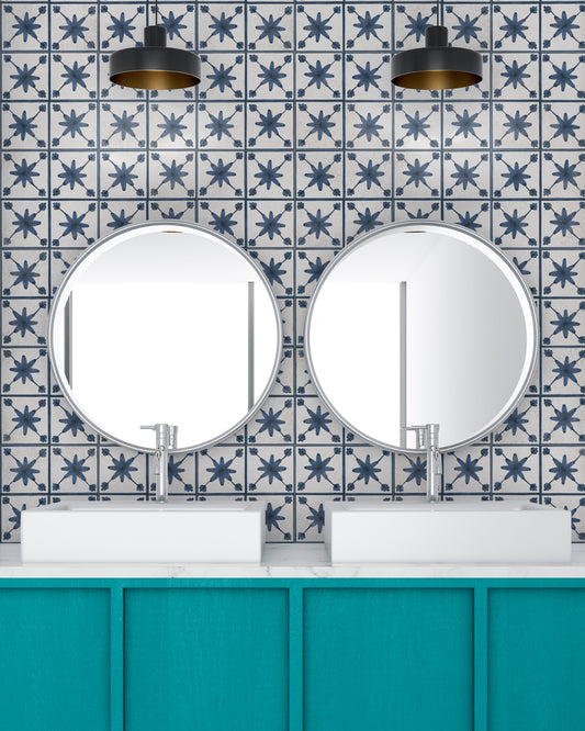 Mediterranean Denia: Blue & Ivory Floral-Patterned Tile